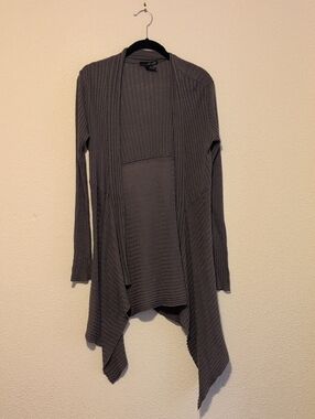 Willi Smith Ribbed Open-Front Cardigan in Taupe Brown